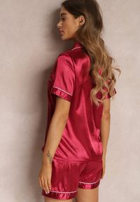 Renee - Bordowy Komplet Piżamowy Irobe. Kolor: czerwony. Materiał: satyna. Długość: krótkie. Wzór: jednolity, gładki, aplikacja #6