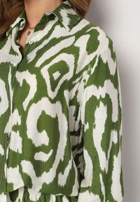 Born2be - Zielono-Beżowy Komplet z Wiskozy Koszula z Długim Rękawem Szerokie Spodnie z Gumką w Talii Nelvima. Kolor: zielony. Materiał: wiskoza #5