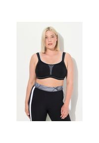 ULLA POPKEN - Damski Sportowy Biustonosz bez fiszbin siateczkowa wstawka mis. C–E. Kolekcja: plus size. Kolor: czarny. Materiał: poliester, elastan, poliamid, materiał