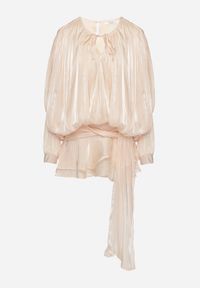 Born2be - Beżowa Sukienka o Bufiastym Kroju z Falbanami Trenem i Wiązaniem Lunalina. Kolor: beżowy. Styl: elegancki, klasyczny #2