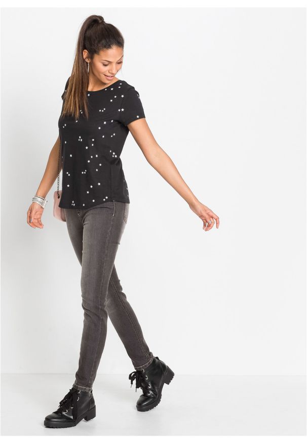 bonprix - Shirt w gwiazdy. Kolor: czarny. Długość rękawa: krótki rękaw. Długość: krótkie. Wzór: nadruk