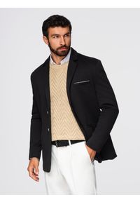 Ombre Clothing - Dzianinowa marynarka męska o dopasowany kroju - czarna V5 - Rozmiar: XL. Okazja: na spotkanie biznesowe, do pracy, na co dzień. Kolor: czarny. Materiał: dzianina. Styl: klasyczny, biznesowy, casual, elegancki