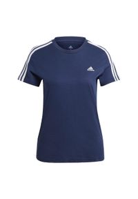 Adidas - Essentials Slim 3-Stripes Tee. Kolor: niebieski, wielokolorowy, biały. Sport: taniec, joga i pilates