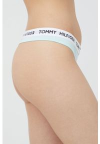 TOMMY HILFIGER - Tommy Hilfiger stringi. Kolor: niebieski. Materiał: włókno, materiał #3