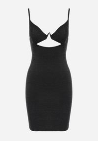 Born2be - Czarna Sukienka Dopasowana z Błyszczącą Nitką Elizia. Kolor: czarny. Materiał: tkanina. Długość rękawa: na ramiączkach. Styl: klasyczny. Długość: mini #4