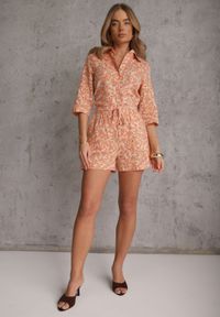 Renee - Pomarańczowy Komplet z Bawełny w Kwiaty Koszula i Krótkie Spodenki Brannaestra. Kolor: pomarańczowy. Materiał: bawełna. Wzór: kwiaty #3