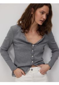 Reserved - Rozpinany longsleeve - szary. Kolor: szary. Materiał: bawełna, wiskoza. Długość rękawa: długi rękaw #1