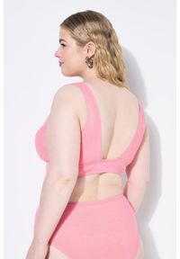 ULLA POPKEN - Damski Top bikini miękkie miseczki brokat. Kolekcja: plus size. Kolor: różowy. Materiał: poliester, materiał, poliamid, włókno, elastan