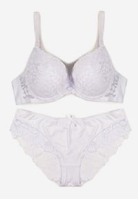 Renee - Biały Koronkowy Komplet Biustonosz i Majtki Figi w Klasycznym Stylu Ezirene. Kolor: biały. Materiał: koronka. Wzór: aplikacja, koronka #1