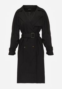 Renee - Czarny Dwurzędowy Płaszcz Trencz z Paskiem Ninnolia. Okazja: na spacer, do pracy. Kolor: czarny. Materiał: jeans. Wzór: aplikacja. Styl: elegancki, klasyczny #8