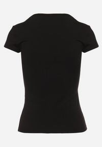 Born2be - Czarny T-shirt z Krótkim Rękawem i Okrągłym Dekoltem Liralei. Kolor: czarny. Materiał: jeans. Długość rękawa: krótki rękaw. Długość: krótkie #7