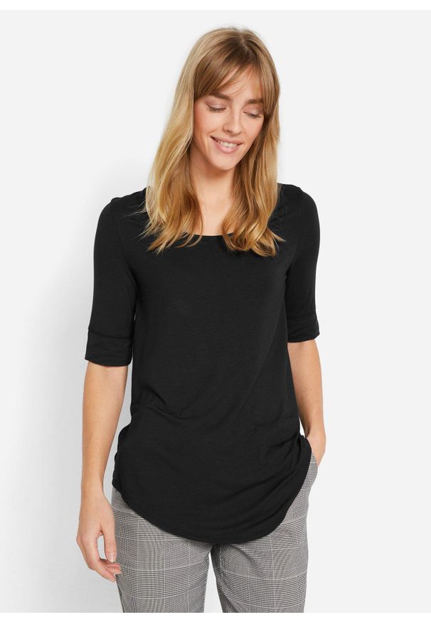 bonprix - Długa bluzka z miękkiej wiskozy. Kolor: czarny. Materiał: wiskoza. Długość: długie