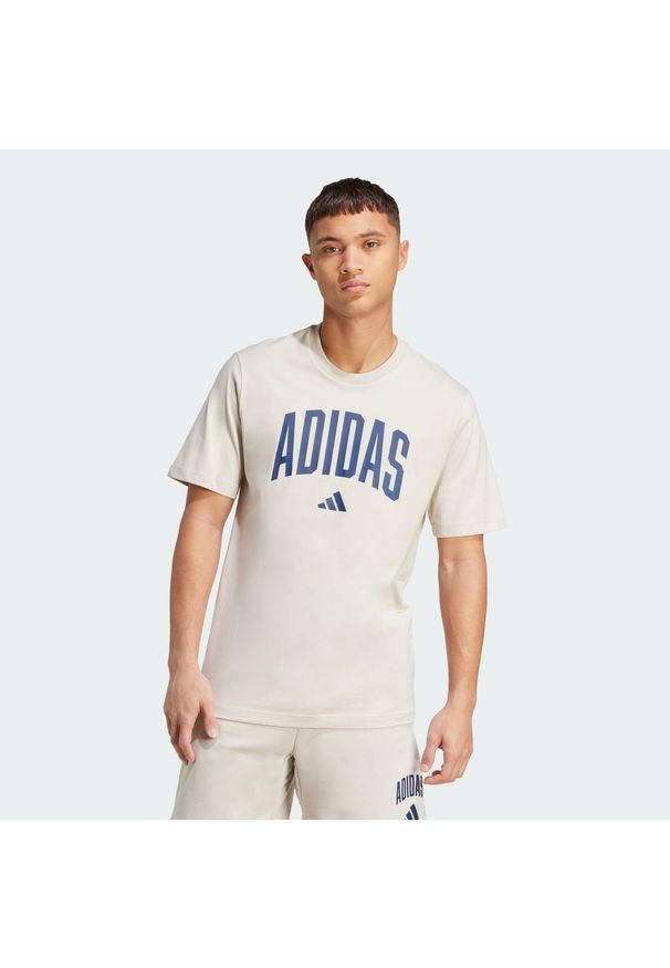 Adidas - Koszulka Collegiate Lineage Graphic. Kolor: beżowy. Materiał: bawełna