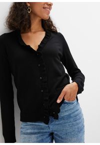 bonprix - Cienki sweter rozpinany z lejącej wiskozy. Kolor: czarny. Materiał: wiskoza #3