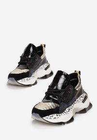 Renee - Czarne Sneakersy Leuceris. Nosek buta: okrągły. Kolor: czarny. Materiał: materiał, lakier #3