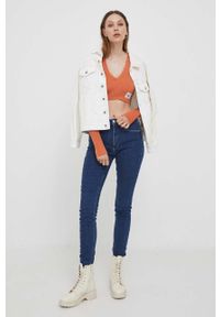 Calvin Klein Jeans longsleeve damski kolor pomarańczowy. Kolor: pomarańczowy. Materiał: dzianina, prążkowany. Długość rękawa: długi rękaw. Długość: długie #3
