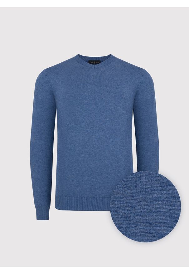 Pako Lorente - PAKO LORENTE – Niebieski sweter męski v-neck. Okazja: na co dzień. Kolor: niebieski, czarny, czerwony. Materiał: nylon, wiskoza. Sezon: jesień. Styl: casual