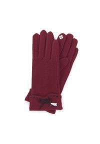 Wittchen - Damskie rękawiczki z ozdobnym przeszyciem i kokardką bordowe. Kolor: czerwony. Materiał: wełna. Wzór: aplikacja, haft #1