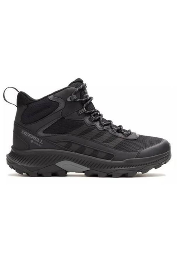 Buty trekkingowe męskie Merrell Speed Strike 2 Mid Gtx. Wysokość cholewki: za kostkę. Kolor: czarny. Materiał: materiał, syntetyk. Szerokość cholewki: normalna. Sport: turystyka piesza