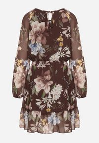 Born2be - Brązowa Sukienka o Rozkloszowanym Kroju w Kwiaty Zeramera. Okazja: na co dzień. Kolor: brązowy. Materiał: wiskoza. Długość rękawa: długi rękaw. Wzór: kwiaty. Typ sukienki: rozkloszowane. Styl: casual #4