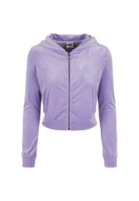 Bluzy damskie z kapturem duże rozmiary Urban Classics velvet zip. Typ kołnierza: kaptur. Kolor: niebieski #1