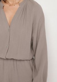 Born2be - Ciemnobeżowy Bawełniany Kombinezon z Elastyczną Gumką w Talii i Spódnico-Spodenkami Gleasea. Okazja: na co dzień. Kolor: beżowy. Materiał: bawełna. Styl: elegancki, casual #7