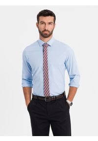 Ombre Clothing - Bawełniana klasyczna koszula REGULAR - błękitna V1 - Rozmiar: M. Typ kołnierza: kołnierzyk klasyczny. Kolor: niebieski. Materiał: bawełna. Długość rękawa: długi rękaw. Długość: długie. Styl: klasyczny #1