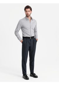 Ombre Clothing - Koszula męska SLIM FIT z ozdobnej tkaniny z kieszonką – szara V2 - Rozmiar: S. Okazja: do pracy. Typ kołnierza: kołnierzyk klasyczny. Kolor: szary. Materiał: tkanina. Wzór: haft, ze splotem. Styl: klasyczny, elegancki #2