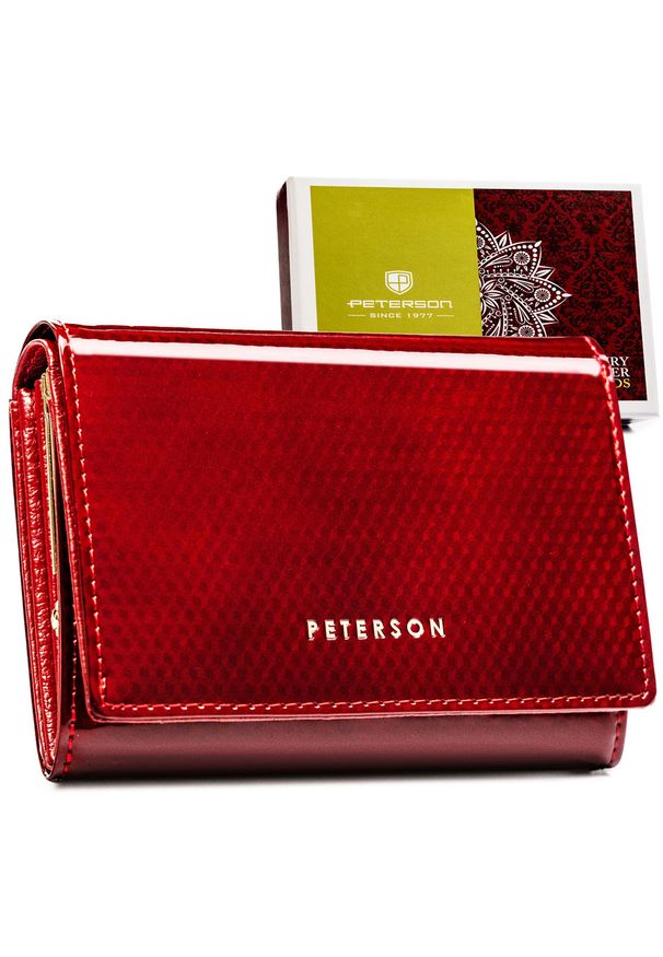 Duży portfel damski ze skóry naturalnej w czerwonym kolorze, zamykany zatrzaskiem - Peterson. Kolor: czerwony. Materiał: skóra