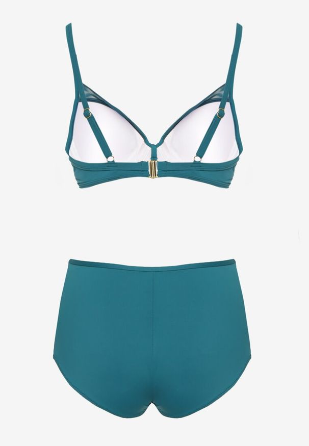 Born2be - Ciemnozielone Bikini Biustonosz z Metaliczną Aplikacją i Majtki Figi Iffonavia. Kolor: zielony. Materiał: len. Wzór: aplikacja