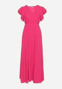 Born2be - Ciemnoróżowa Plisowana Sukienka Maxi Rozkloszowana z Luźnymi Rękawkami Serahpine. Okazja: na spacer, na imprezę, na co dzień. Kolor: różowy. Długość rękawa: krótki rękaw. Typ sukienki: proste. Styl: casual. Długość: maxi #4