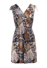 Born2be - Czarno-Niebieska Sukienka Olon. Okazja: na co dzień. Kolor: czarny. Długość rękawa: bez rękawów. Wzór: aplikacja, kolorowy. Sezon: lato. Typ sukienki: proste, kopertowe. Styl: casual. Długość: mini #5
