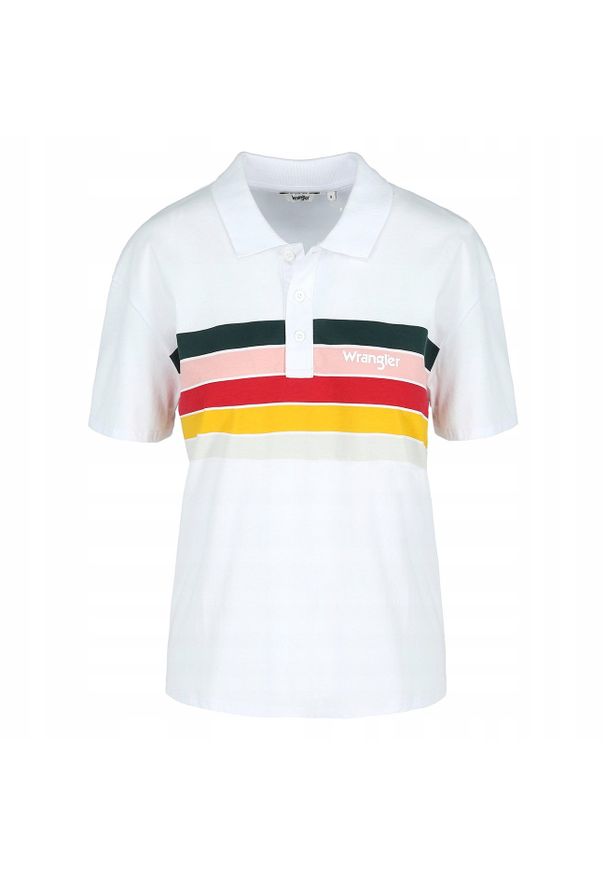 Wrangler - WRANGLER RAINBOW POLO MĘSKA KOSZULKA LOGO PASKI WHITE W7P2FY989. Typ kołnierza: polo. Wzór: paski