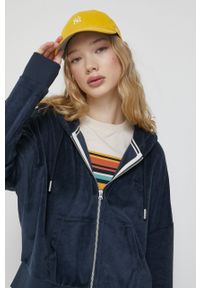 Superdry bluza damska kolor granatowy z kapturem gładka. Typ kołnierza: kaptur. Kolor: niebieski. Materiał: włókno, materiał. Wzór: gładki #1