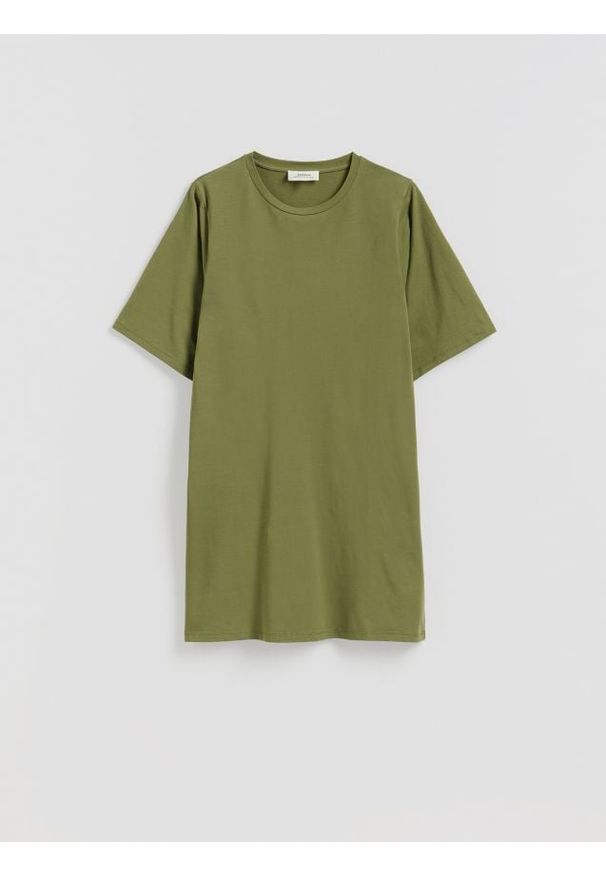 Reserved - Bawełniana sukienka mini - oliwkowy. Kolor: oliwkowy. Materiał: bawełna. Typ sukienki: proste. Długość: mini