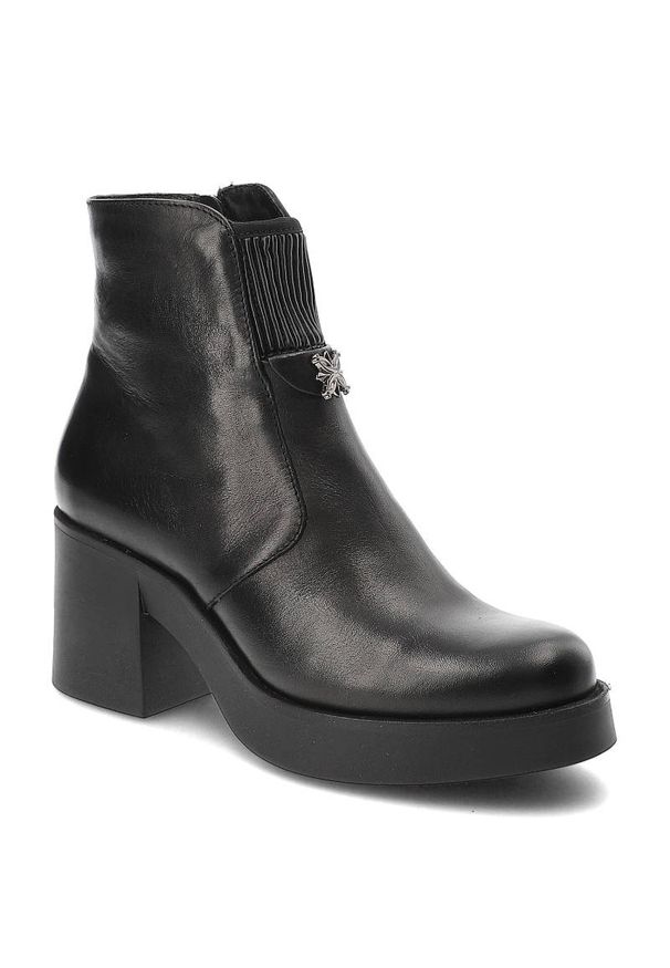 Czarne Eleganckie Botki Simen Na Obcasie. Kolor: czarny. Materiał: syntetyk, futro, materiał, skóra. Szerokość cholewki: normalna. Obcas: na obcasie. Styl: elegancki. Wysokość obcasa: średni