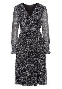 Sukienka z siatkowego materiału z nadrukiem i przeszyciem cienkimi gumkami bonprix czarno-kremowy z nadrukiem. Kolor: czarny. Materiał: materiał. Wzór: nadruk #1