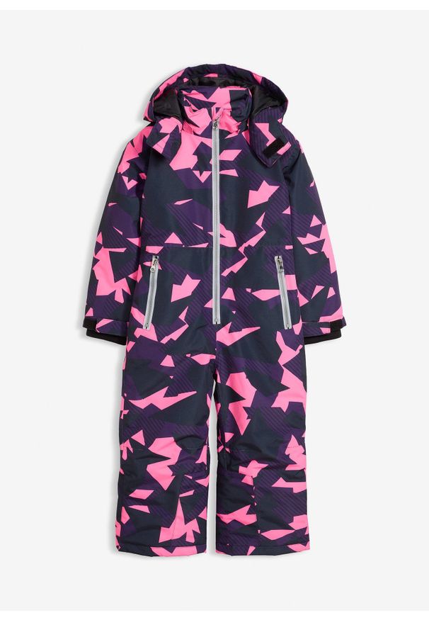 bonprix - Hydrofobowy kombinezon zimowy. Kolor: fioletowy. Długość rękawa: długi rękaw. Długość: długie. Wzór: paski. Sezon: zima