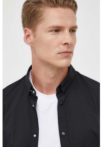 Armani Exchange koszula męska kolor czarny slim z kołnierzykiem button-down. Typ kołnierza: button down. Kolor: czarny. Materiał: tkanina. Długość: długie #3