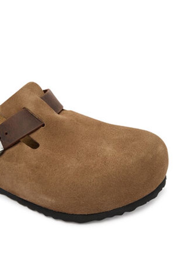 Birkenstock Klapki Boston 1030667 Brązowy. Kolor: brązowy. Materiał: skóra, zamsz