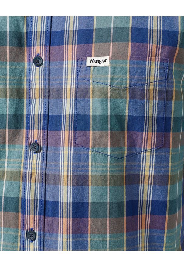 Wrangler - WRANGLER SS 1 PKT SHIRT MĘSKA KOSZULA W KRATĘ KRATA BLUE MADARAS 112350503 W5K0016831