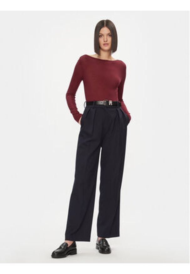 TOMMY HILFIGER - Tommy Hilfiger Bluzka Slim Soft Tencel Boat-Nk Top Ls WW0WW39788 Bordowy Slim Fit. Kolor: czerwony. Materiał: wiskoza