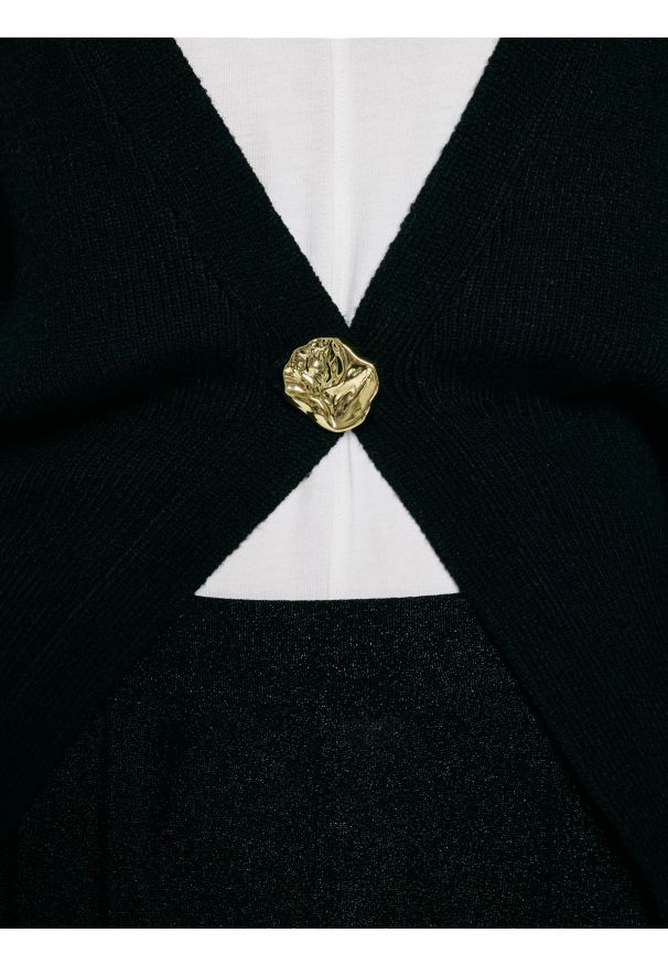 Big-Star - Sweter damski z wiskozy taliowany czarny Goldi 906. Okazja: na spotkanie biznesowe, do pracy, na randkę, na co dzień. Kolor: czarny. Materiał: wiskoza. Długość: krótkie. Styl: casual, klasyczny, biznesowy