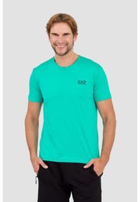 EA7 Emporio Armani - EA7 Zielony męski t-shirt bawełniany, Rozmiar L. Kolor: zielony. Materiał: bawełna