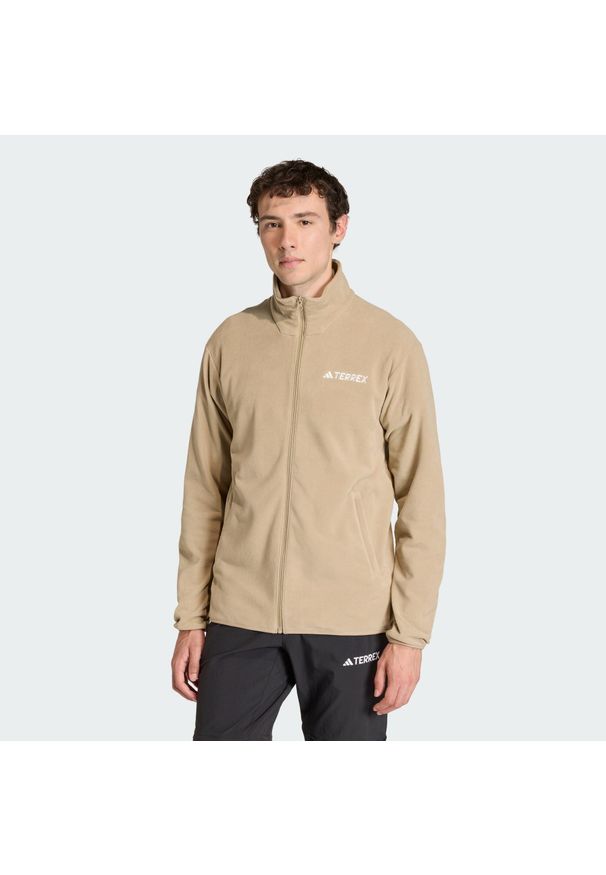 Adidas - Bluza polarowa Multi Essentials z suwakiem na całej długości. Kolor: wielokolorowy, brązowy, zielony. Materiał: polar. Sport: turystyka piesza