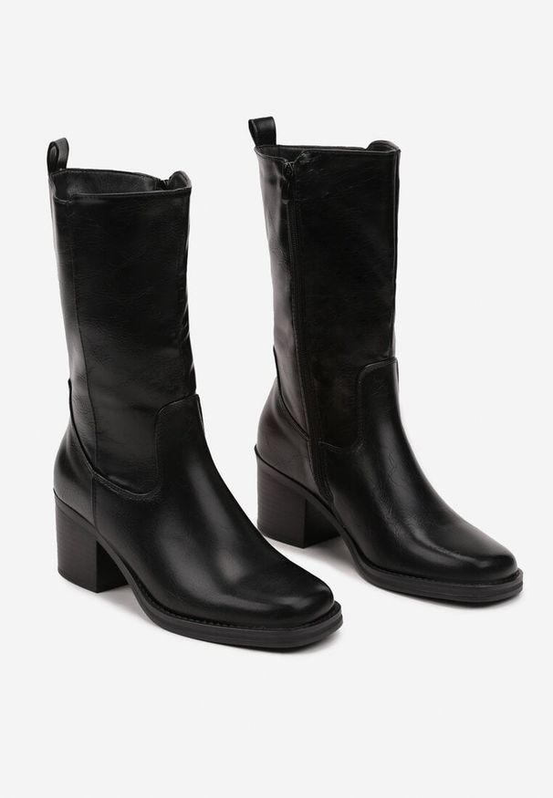 Born2be - Czarne Botki na Obcasie w Stylu Sztybletów z Lekkim Ociepleniem Terelle. Okazja: na co dzień. Kolor: czarny. Materiał: jeans. Obcas: na obcasie. Styl: elegancki, casual. Wysokość obcasa: średni