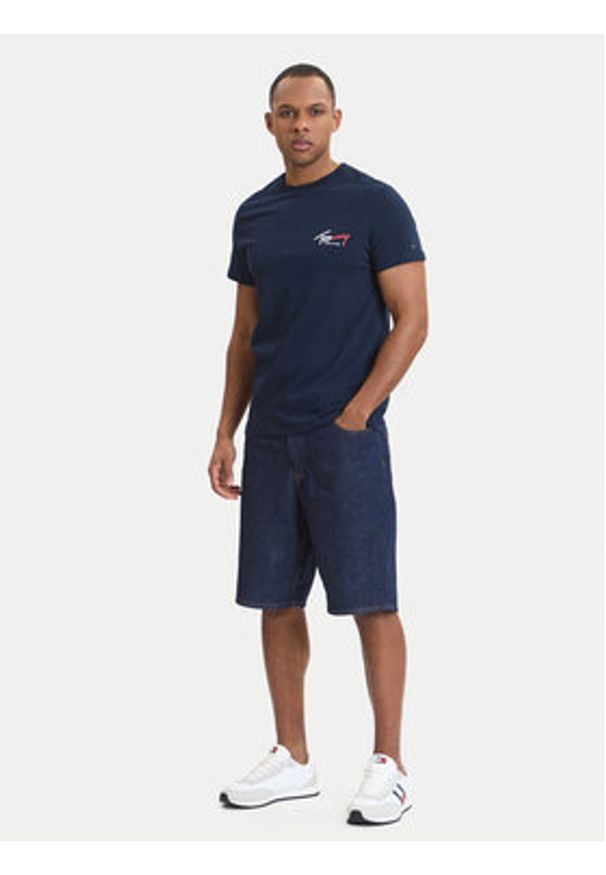 Tommy Jeans T-Shirt DM0DM22538 Granatowy Slim Fit. Kolor: niebieski. Materiał: bawełna