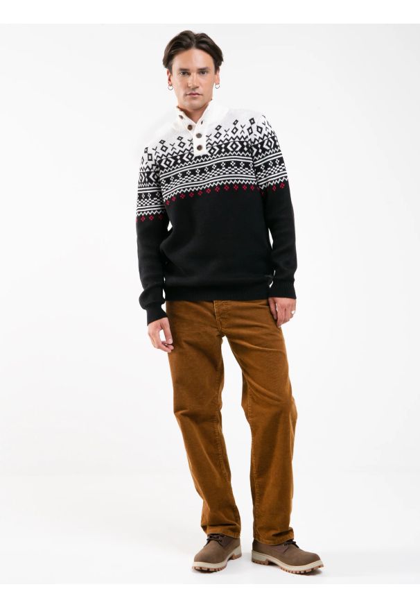 Big-Star - Sweter męski z golfem z motywem norweskim czarny Kristof 906. Typ kołnierza: golf. Kolor: czarny. Materiał: materiał, żakard. Wzór: ze splotem. Sezon: zima. Styl: klasyczny