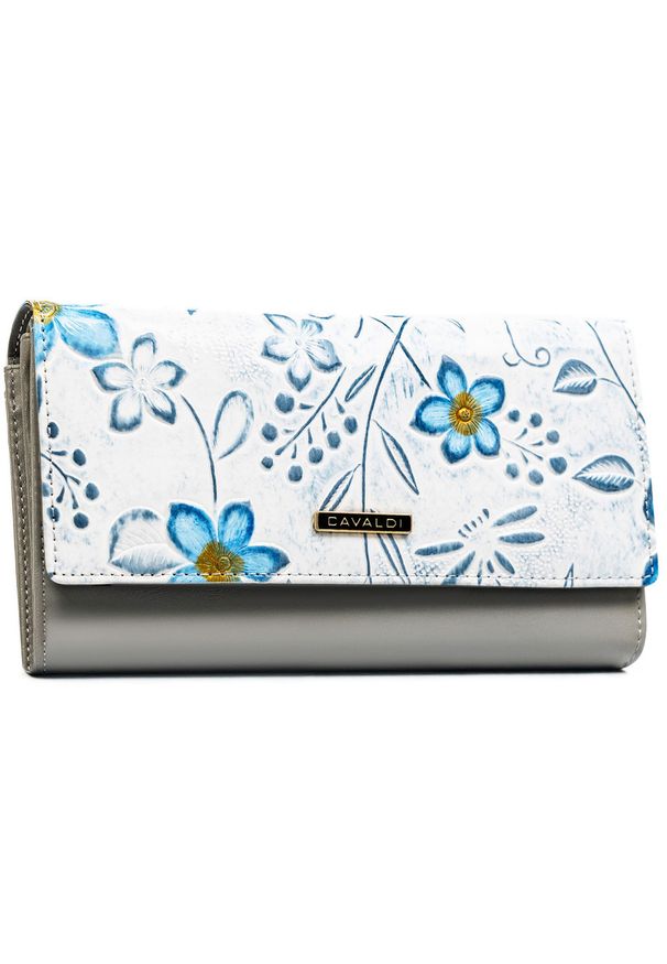 4U CAVALDI - Skórzany portfel damski w kwiaty, mieści dowód rejestracyjny - 4U Cavaldi. Materiał: skóra. Wzór: kwiaty