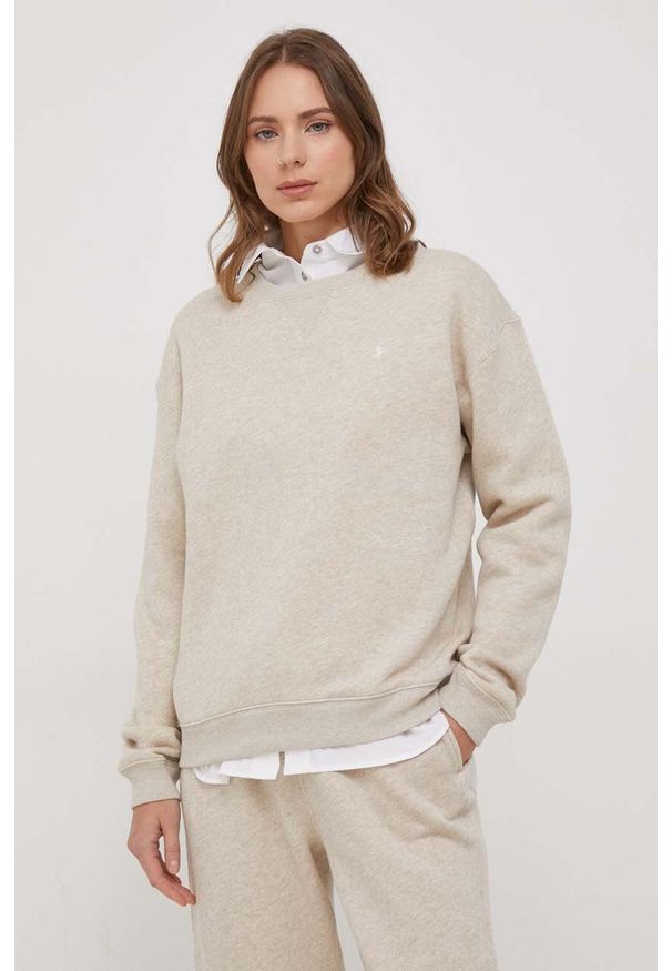 Polo Ralph Lauren bluza damska kolor beżowy gładka. Typ kołnierza: polo. Kolor: beżowy. Wzór: gładki